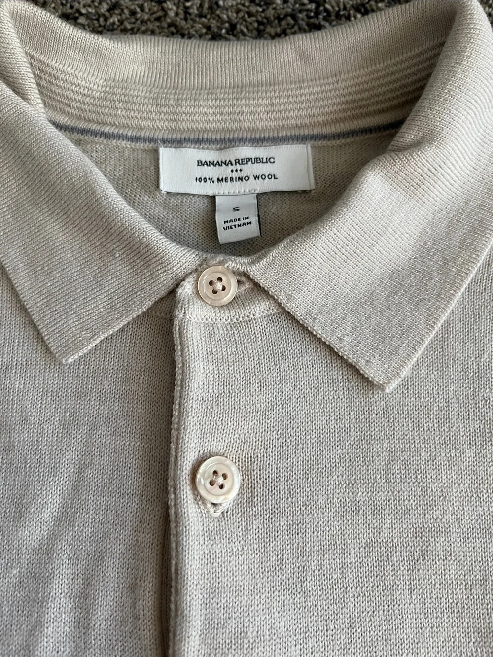 Banana Republic Men’s Long-Sleeve Polo — Light Beige. Very good condition.